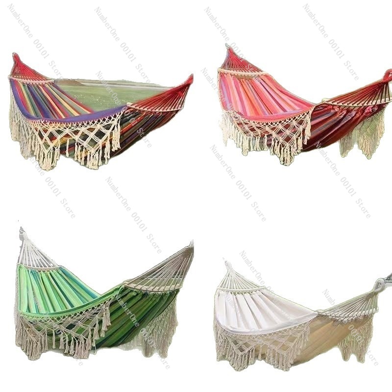 Outdoor Camping Hammock - 캔버스 더블 해먹, 태슬 장식, 야외