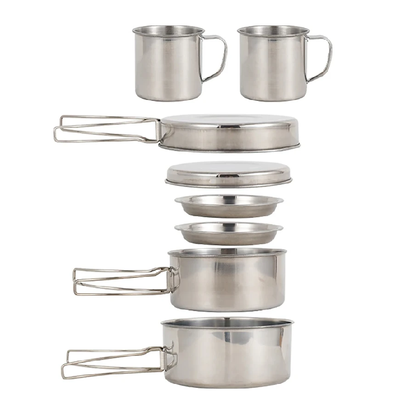 8개/세트 캠핑 조리기구 세트 스테인리스 스틸 냄비 및 - Outdoor Camping Kitchen Set 리뷰 및 가격