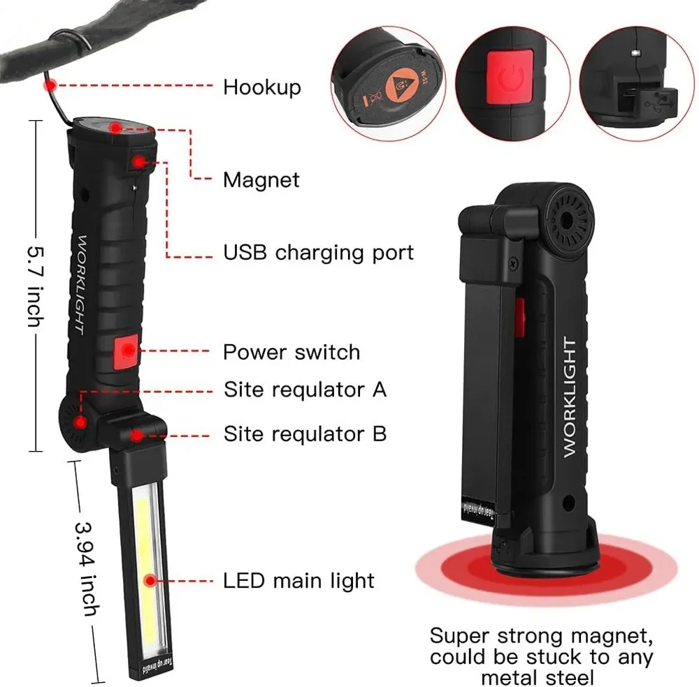 휴대용 COB LED 손전등 USB 충전식 작업 조명  - Outdoor Camping Lamp 리뷰 및 가격