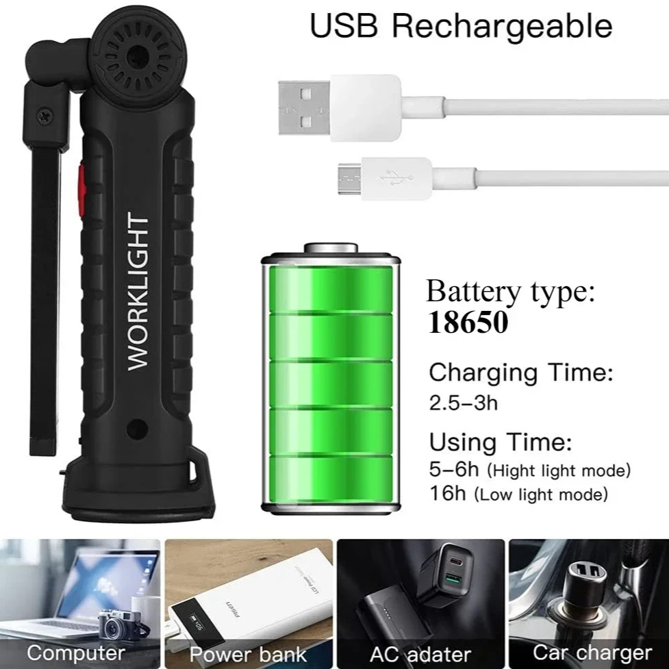 휴대용 COB LED 손전등 USB 충전식 작업 조명  - Outdoor Camping Lamp 리뷰 및 가격