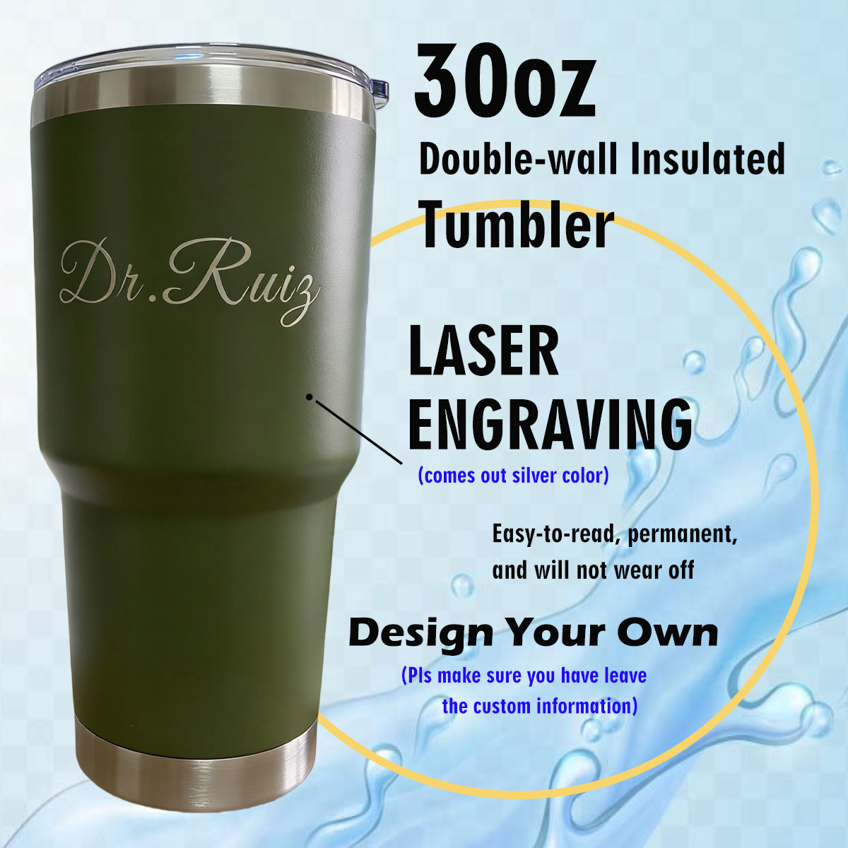 맞춤형 개인화 30온스 진공 단열 스테인리스 스틸 대용 - Outdoor Camping Water Tank 리뷰 및 가격