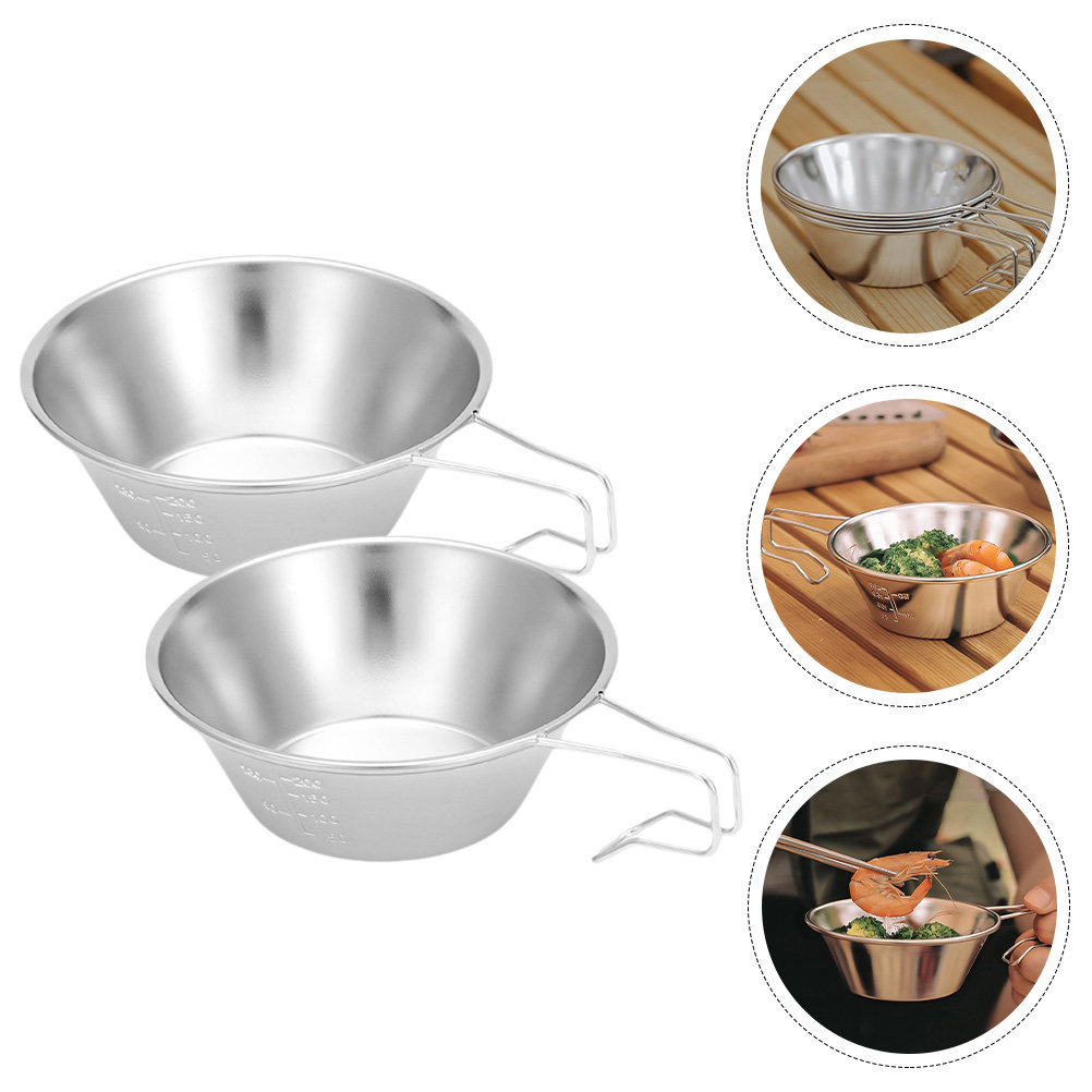 2Pcs 스테인레스 스틸 캠핑 그릇 접이식 손잡이 휴대 - Outdoor Camping Food 리뷰 및 가격