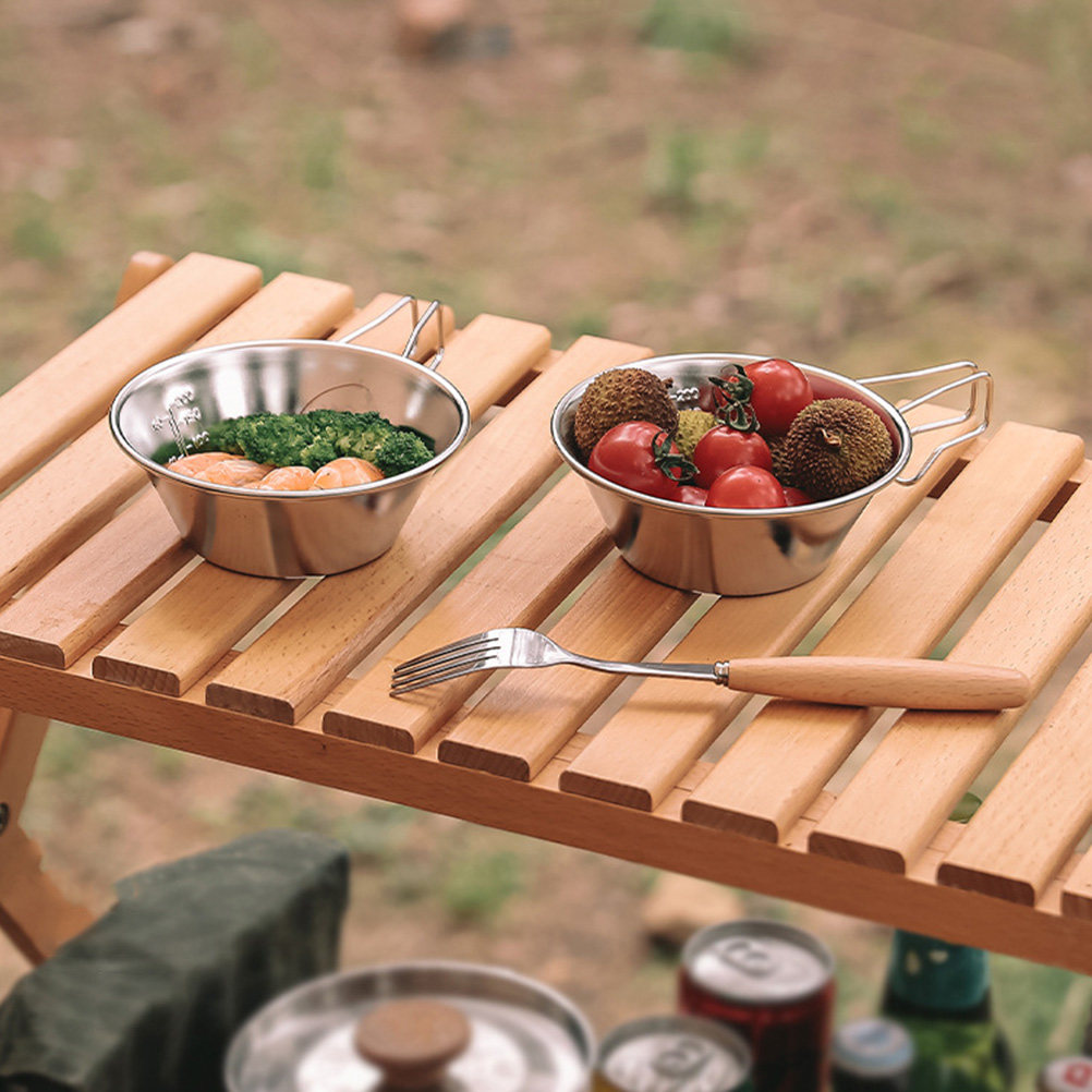 2Pcs 스테인레스 스틸 캠핑 그릇 접이식 손잡이 휴대 - Outdoor Camping Food 리뷰 및 가격