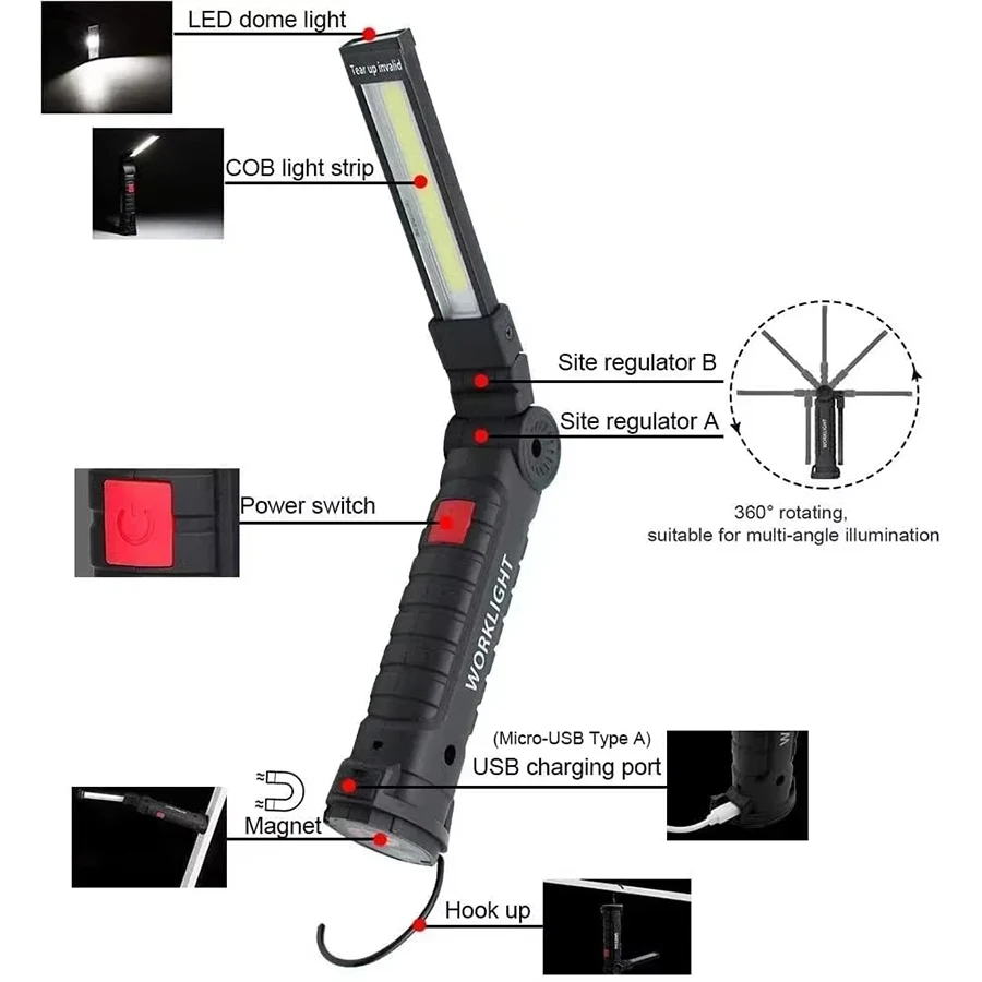 새로운 휴대용 COB LED 손전등 USB C 충전식  - Outdoor Camping Lamp 리뷰 및 가격